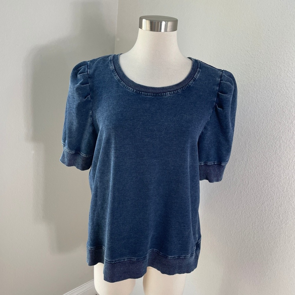 Jane and Delancey Blue Puff Sleeve Top